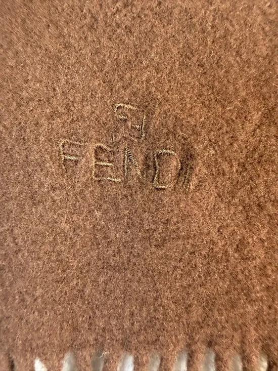 Fendi Brown Wool Scarf 48" Yellow Black Fendi Tag - Picture 5 of 6